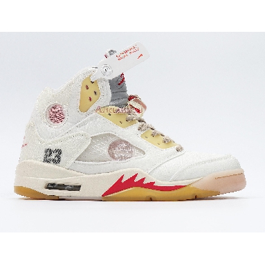 OFF-WHITE x Air Jordan 5 Sail CT8480-100 Sail/Fire Red-Muslin-Black Mens Womens Shoes