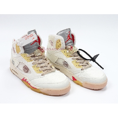 OFF-WHITE x Air Jordan 5 Sail CT8480-100 Sail/Fire Red-Muslin-Black Mens Womens Shoes