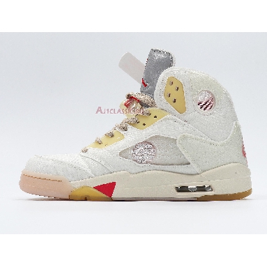 OFF-WHITE x Air Jordan 5 Sail CT8480-100 Sail/Fire Red-Muslin-Black Mens Womens Shoes