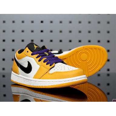 Air Jordan 1 Low Lakers 553558-700 University Gold/Pale Ivory-Court Purple-Black Mens Womens Shoes