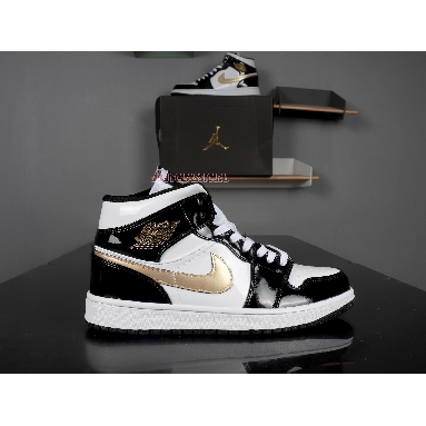 Air Jordan 1 Mid Patent Black Gold 852542-007 Black/White-Metallic Gold Sneakers