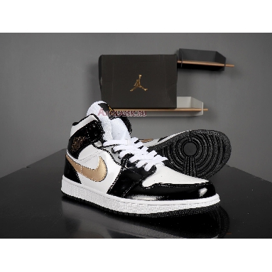 Air Jordan 1 Mid Patent Black Gold 852542-007 Black/White-Metallic Gold Mens Womens Shoes