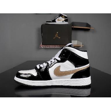 Air Jordan 1 Mid Patent Black Gold 852542-007 Black/White-Metallic Gold Sneakers