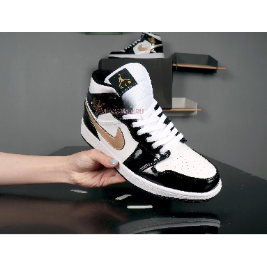 Air Jordan 1 Mid Patent Black Gold 852542-007 Black/White-Metallic Gold Sneakers