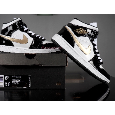 Air Jordan 1 Mid Patent Black Gold 852542-007 Black/White-Metallic Gold Sneakers