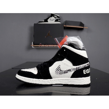 Air Jordan 1 Mid Melo SE Equality 852542-010 Black/Black-Sail-Wolf Grey Sneakers