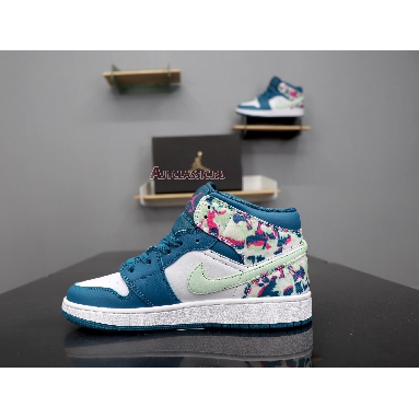 Air Jordan 1 Mid GS Paint Stroke 555112-300 Green/ Abyss Frosted Spruce Sneakers