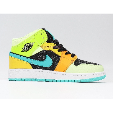 Air Jordan 1 Mid SE GS Clover BQ6931-037 Black/Aurora Green/Opti Yellow Sneakers