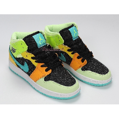 Air Jordan 1 Mid SE GS Clover BQ6931-037 Black/Aurora Green/Opti Yellow Sneakers