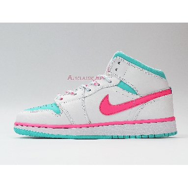 Air Jordan 1 Mid GS Digital Pink 555112-102 White/Digital Pink/Aurora Green/Soar Sneakers