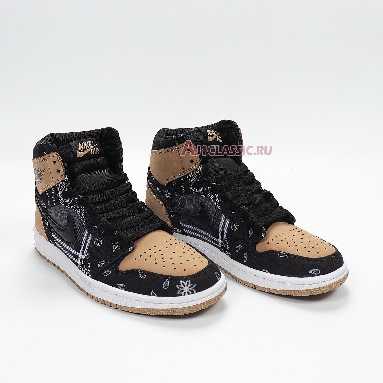 Travis Scott x Air Jordan 1 High OG Jackboys CK5088-001 Black/Parachute Beige-Petra Brown-Black Mens Womens Shoes