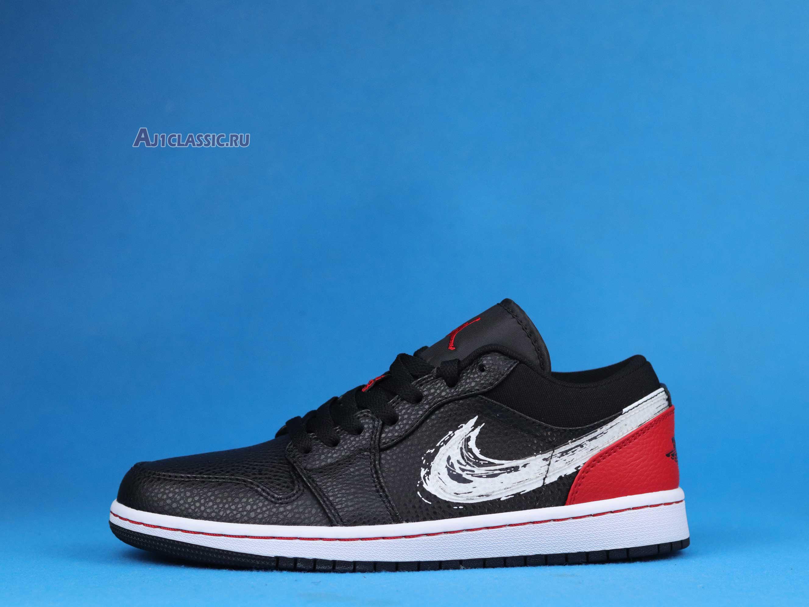 New Air Jordan 1 Low "Brushstroke Swoosh - Black Red" DA4659-001 Shoes