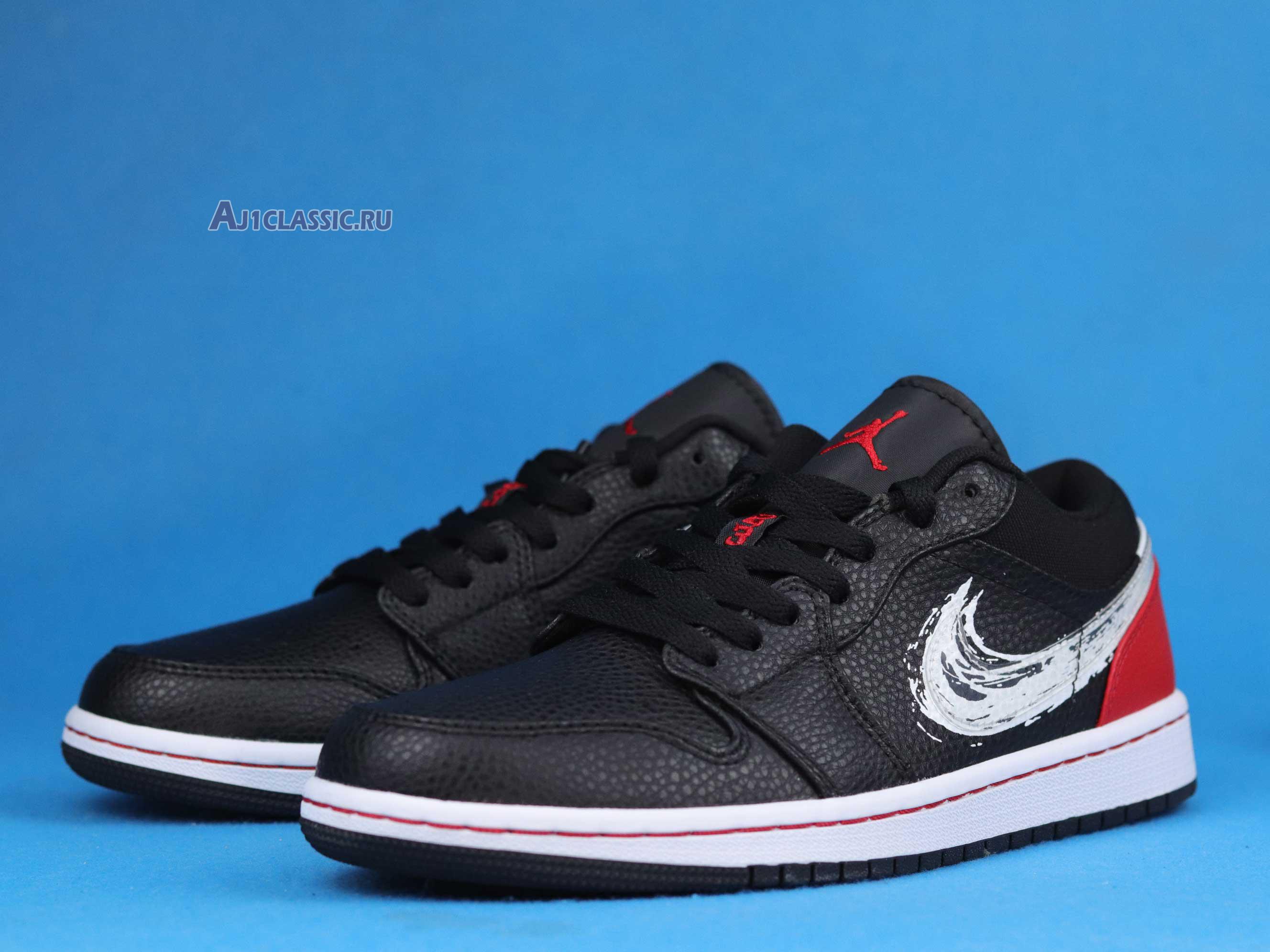 New Air Jordan 1 Low "Brushstroke Swoosh - Black Red" DA4659-001 Shoes