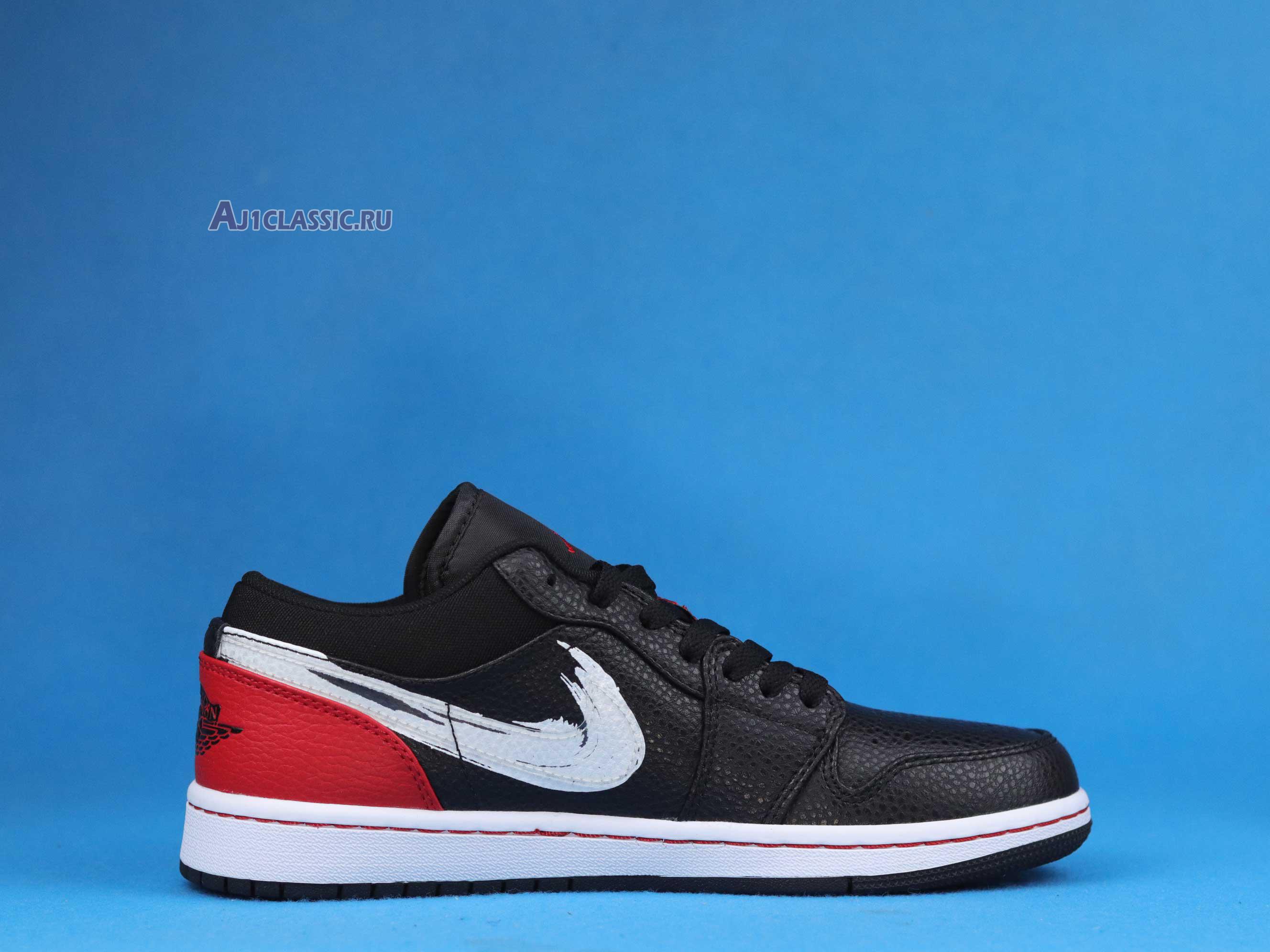 New Air Jordan 1 Low "Brushstroke Swoosh - Black Red" DA4659-001 Shoes