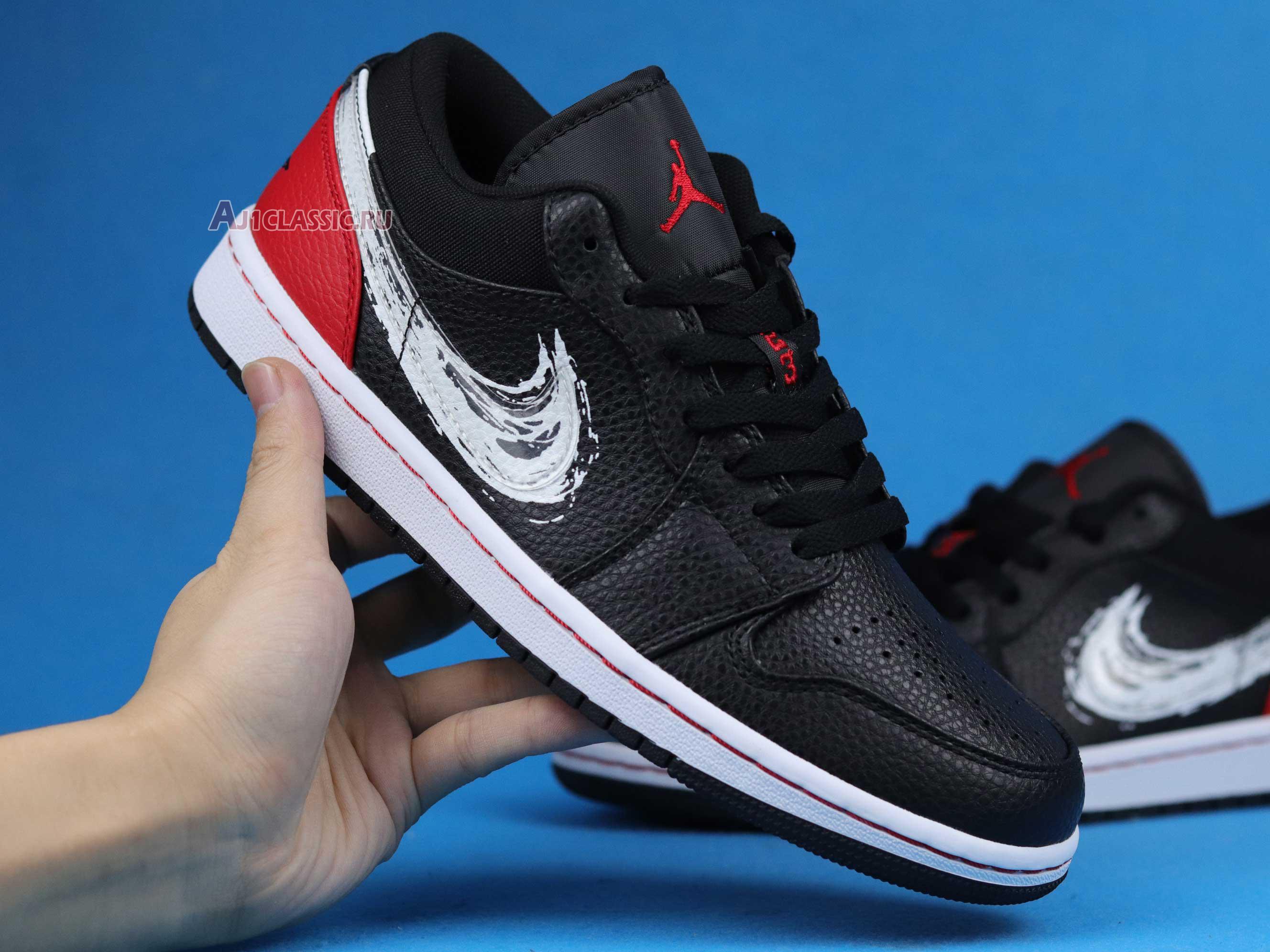 New Air Jordan 1 Low "Brushstroke Swoosh - Black Red" DA4659-001 Shoes