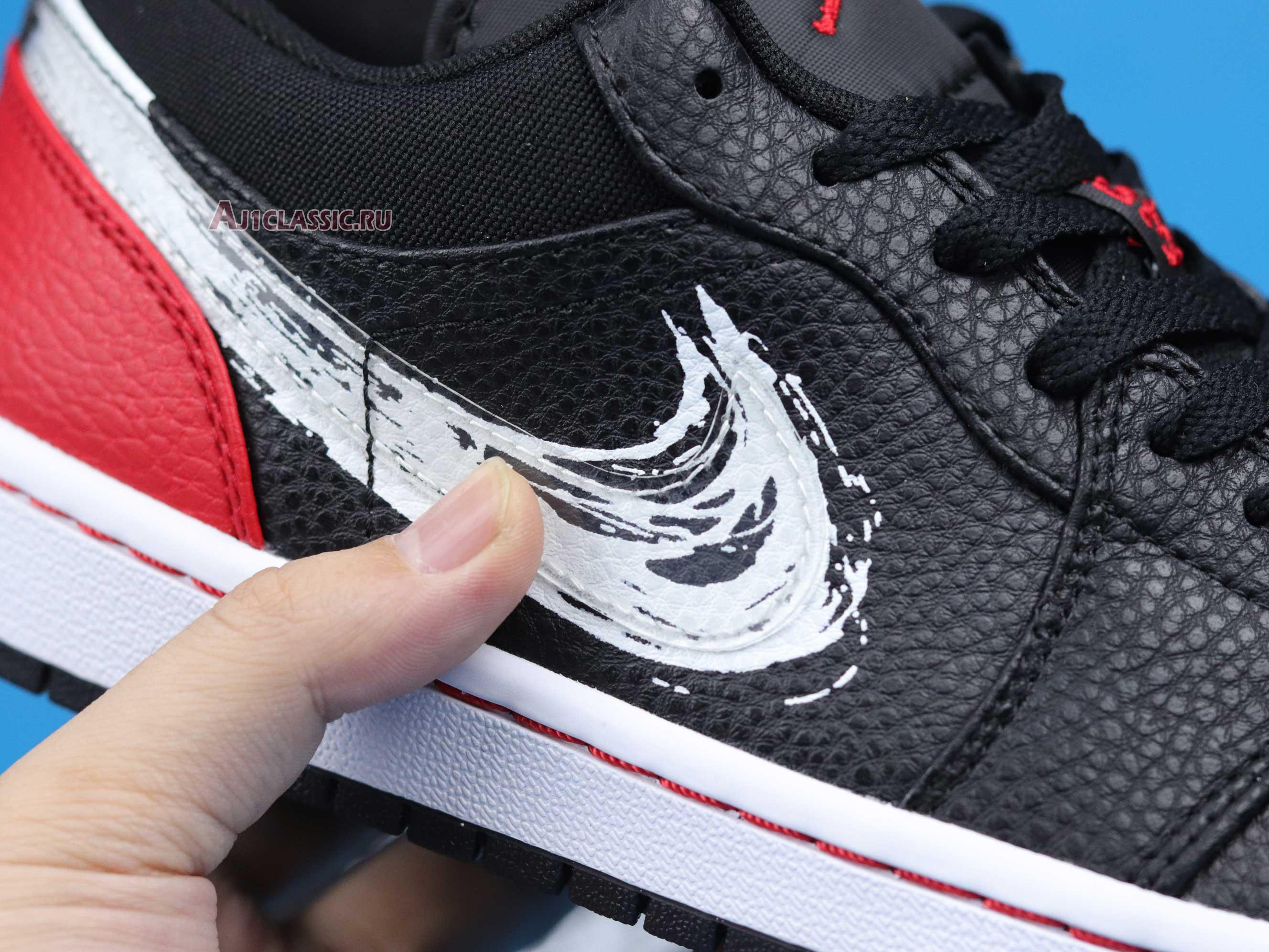 New Air Jordan 1 Low "Brushstroke Swoosh - Black Red" DA4659-001 Shoes