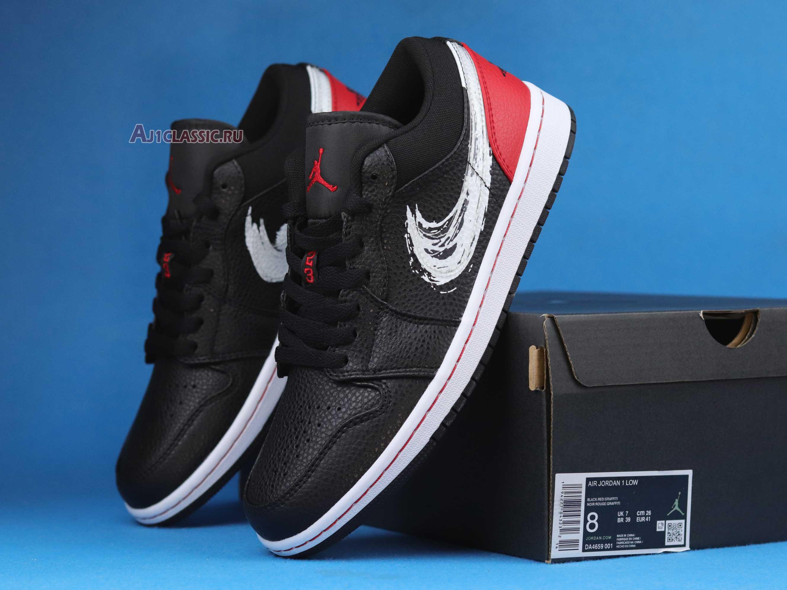 New Air Jordan 1 Low "Brushstroke Swoosh - Black Red" DA4659-001 Shoes