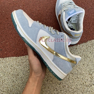 Sean Cliver x Nike SB Dunk Low DC9936-100 White/Psychic Blue-Metallic Gold Mens Womens Shoes