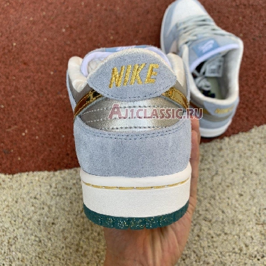 Sean Cliver x Nike SB Dunk Low DC9936-100 White/Psychic Blue-Metallic Gold Mens Womens Shoes