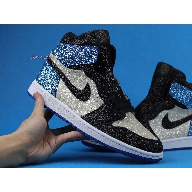 Surgeon Crafts fragment design x Air Jordan 1 Glitter CK5566-400 White/Black/Blue Mens Womens Shoes