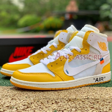 Off-White x Air Jordan 1 Retro High OG Canary Yellow AQ0818-149 White/Dark Powder Yellow/Cone Mens Womens Shoes