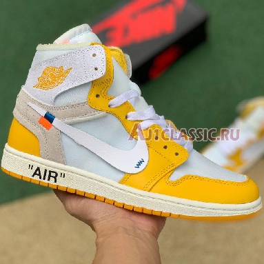 Off-White x Air Jordan 1 Retro High OG Canary Yellow AQ0818-149 White/Dark Powder Yellow/Cone Mens Womens Shoes