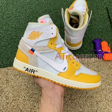 Off-White x Air Jordan 1 Retro High OG Canary Yellow AQ0818-149 White/Dark Powder Yellow/Cone Mens Womens Shoes