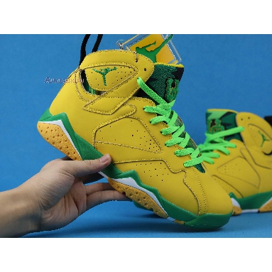 Air Jordan 7 Retro Oregon Ducks PE AT3375-300 Yellow Strike/Green Apple-Black-White Mens Womens Shoes