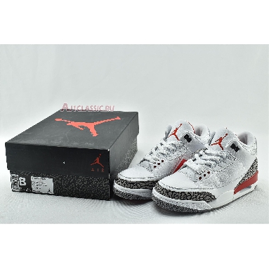 Air Jordan 3 Retro Hall of Fame 136064-116 White/Cement Grey-Black-Fire Red Mens Womens Shoes