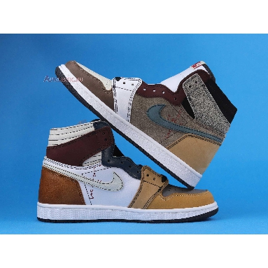 The Shoe Surgeon x Air Jordan 1 High Travis Scott Earth Tone Scrap Leather CD4487-100-3 Brown/Black/Earth Tone/White/Multi Color Mens Womens Shoes