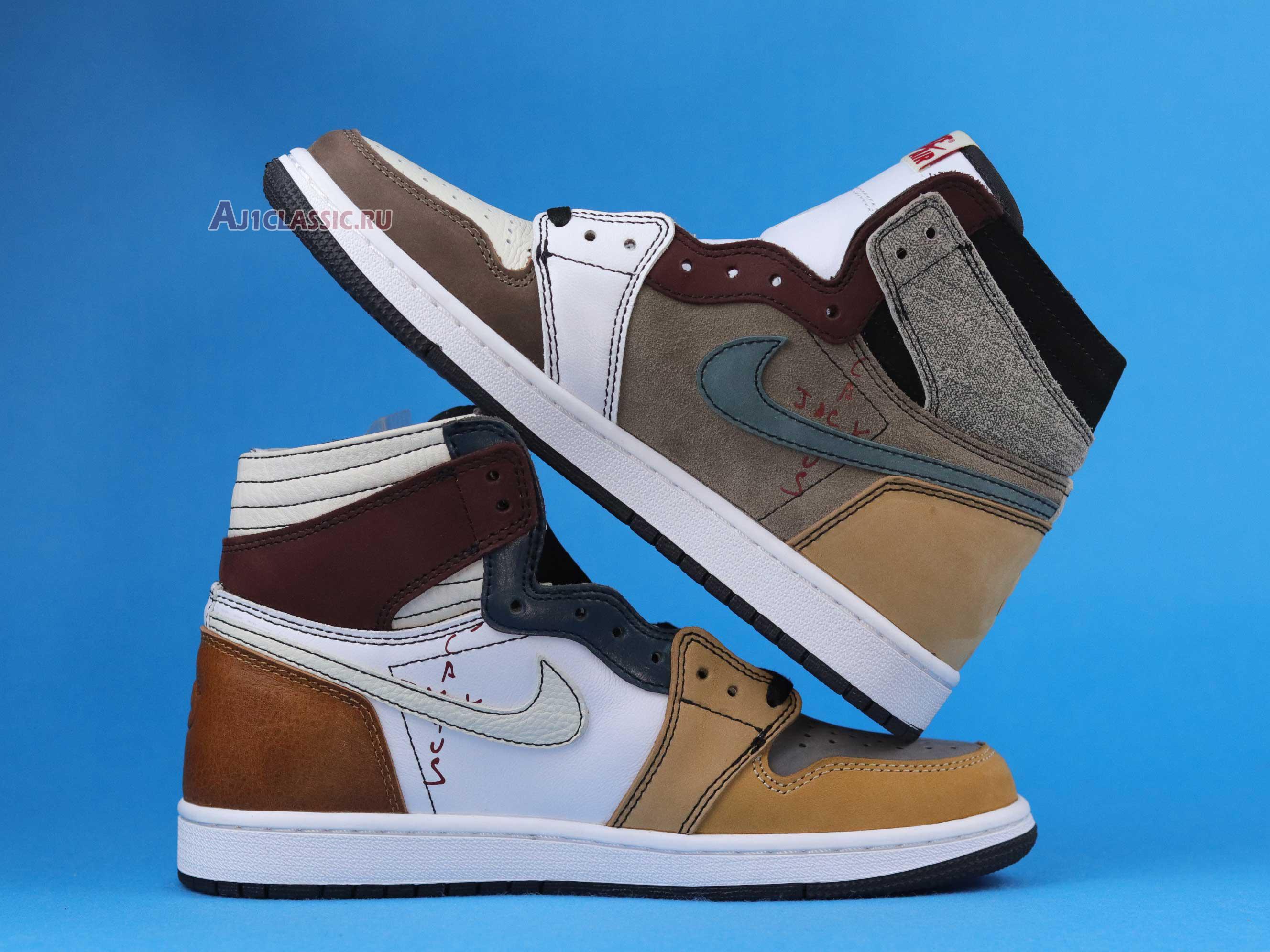 New The Shoe Surgeon x Air Jordan 1 High "Travis Scott Earth Tone Scrap Leather" CD4487-100-3 Shoes