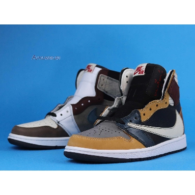 The Shoe Surgeon x Air Jordan 1 High Travis Scott Earth Tone Scrap Leather CD4487-100-3 Brown/Black/Earth Tone/White/Multi Color Mens Womens Shoes