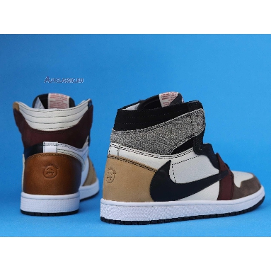 The Shoe Surgeon x Air Jordan 1 High Travis Scott Earth Tone Scrap Leather CD4487-100-3 Brown/Black/Earth Tone/White/Multi Color Mens Womens Shoes