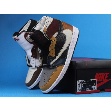 The Shoe Surgeon x Air Jordan 1 High Travis Scott Earth Tone Scrap Leather CD4487-100-3 Brown/Black/Earth Tone/White/Multi Color Mens Womens Shoes