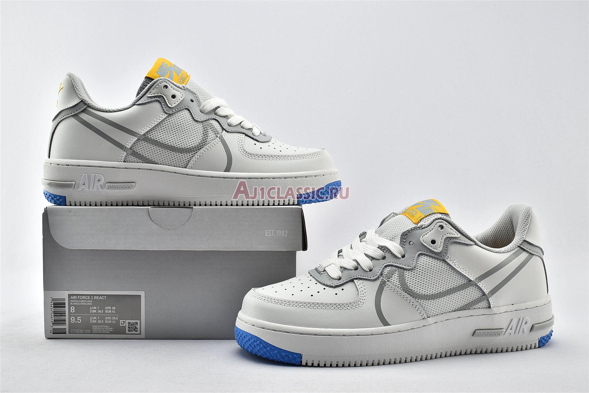 New Nike Air Force 1 React "Smoke Grey Gold" CT1020-100 Shoes