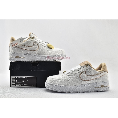 Nike Air Force 1 Low 07 Lux Basketball Print 898889-102 White/White-Metallic Gold-Bio Beige Mens Womens Shoes