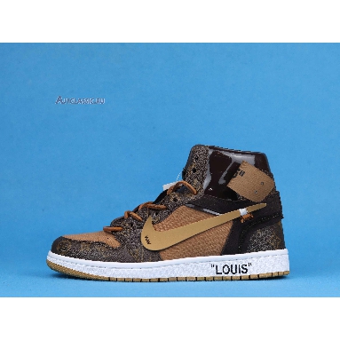 Louis Vuitton x Off-White x Air Jordan 1 Off-Louis AQ0818-202 Brown/Brown-White (Full Set LV Box) Mens Womens Shoes