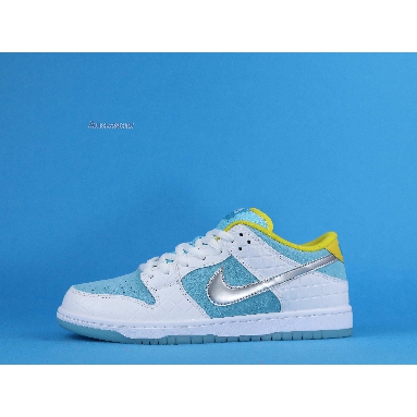 FTC x Nike Dunk Low SB Lagoon Pulse DH7687-400 White/Lagoon Pulse/Metallic Silver/Speed Yellow Sneakers