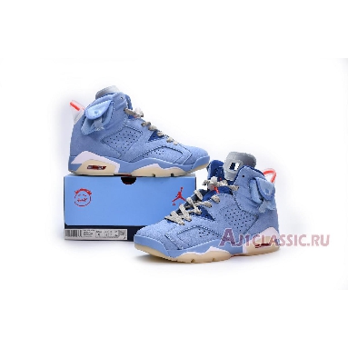 Travis Scott x Air Jordan 6 Retro Houston Oilers DH0690-400 White Card Blue/Cardine Blanche Mens Womens Shoes