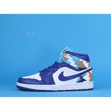 Air Jordan 1 Mid GS Geometric Pint 555112-105 White/White/Concord/Chlorine Blue Sneakers