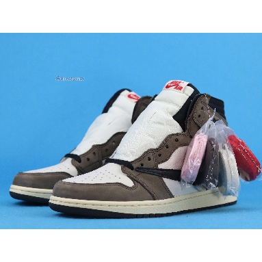 Travis Scott x Air Jordan 1 High OG TS SP Mocha CD4487-100-5 Sail/Dark Mocha-University Red-Black Sneakers