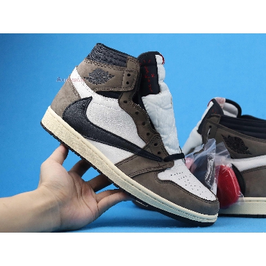 Travis Scott x Air Jordan 1 High OG TS SP Mocha CD4487-100-5 Sail/Dark Mocha-University Red-Black Mens Womens Shoes