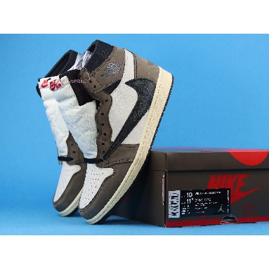 Travis Scott x Air Jordan 1 High OG TS SP Mocha CD4487-100-5 Sail/Dark Mocha-University Red-Black Mens Womens Shoes