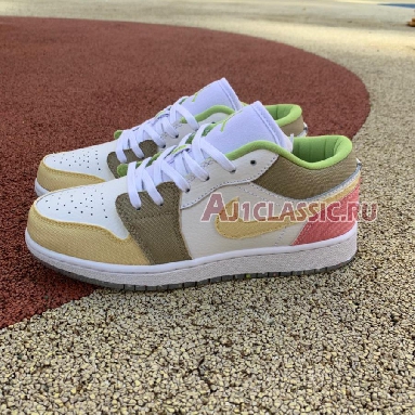 Air Jordan 1 Low SE GS Pastel Grind DJ0341-100 White/White/Vivid Green Sneakers