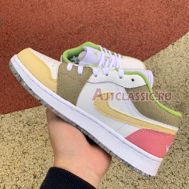 Air Jordan 1 Low SE GS Pastel Grind DJ0341-100 White/White/Vivid Green Sneakers