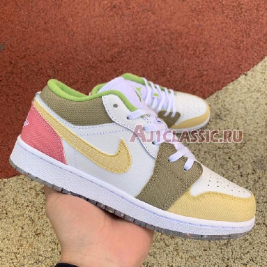 Air Jordan 1 Low SE GS Pastel Grind DJ0341-100 White/White/Vivid Green Mens Womens Shoes