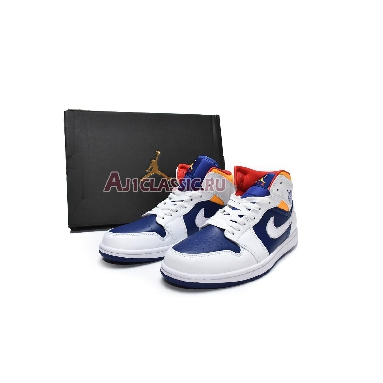 Air Jordan 1 Mid White Deep Royal Blue 554724-131 White/Deep Royal Blue/Track Red/Laser Orange Mens Womens Shoes