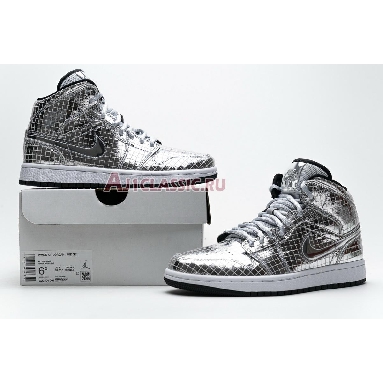 Air Jordan 1 Mid Disco Ball CU9304-001 Metallic Silver/White Sneakers