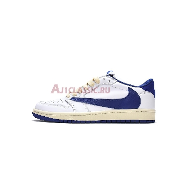 Travi Scott x Fragment x Air Jordan 1 Low OG Blue White Barb DM9868-218 Sail/White/Military Blue Mens Womens Shoes