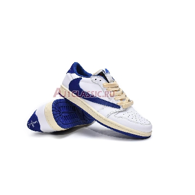 Travi Scott x Fragment x Air Jordan 1 Low OG Blue White Barb DM9868-218 Sail/White/Military Blue Mens Womens Shoes